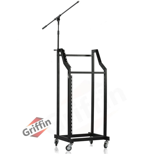 GRIFFIN Rack Mount Cart Stand & Top Mixer Platform 25U - Rolling Music Studio Booth Case Holder - Sound Stage Pro Audio Recording Cabinet Mount Rails by GeekStands.com